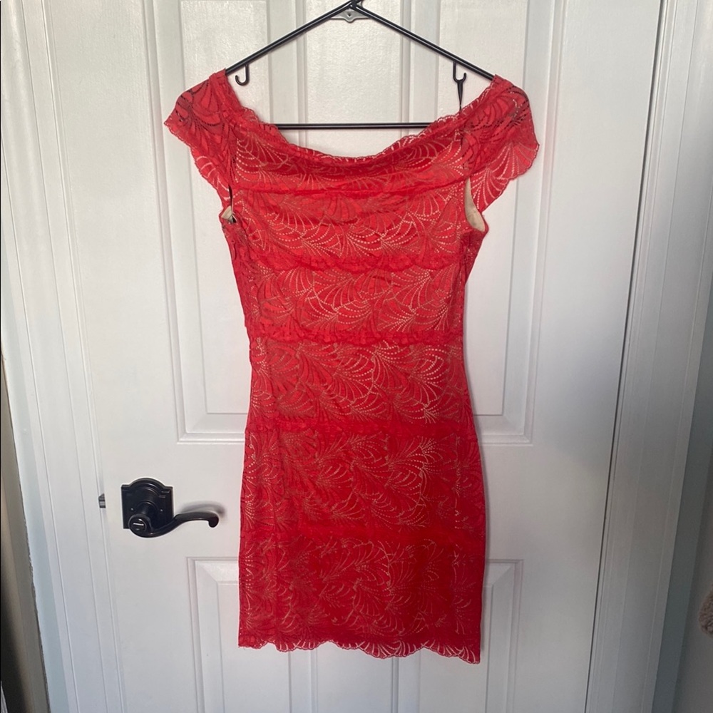 BEBE Elegant Red Lace Dress